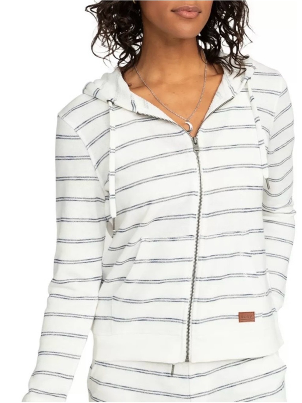 Roxy Perfect Wave White w/Blue Stripes Zip-Front Hoodie - Women